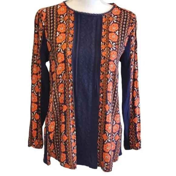 Matilda Jane FLORET Women's Top Floral Woven Lace Trim Tunic Orange Navy Size S - Picture 1 of 7